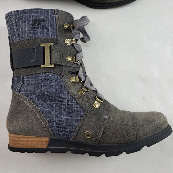 Sorel Major Carly Suede Boot Womens 8 Gray Blue Denim Ankle Side Zip Moto Combat - Picture 8 of 11